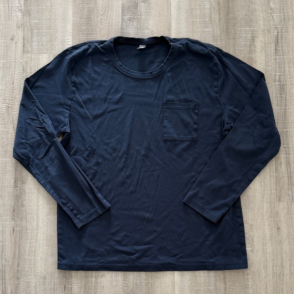 Men's LAKE Pima Cotton Navy Long Sleeve Pocket Shirt
